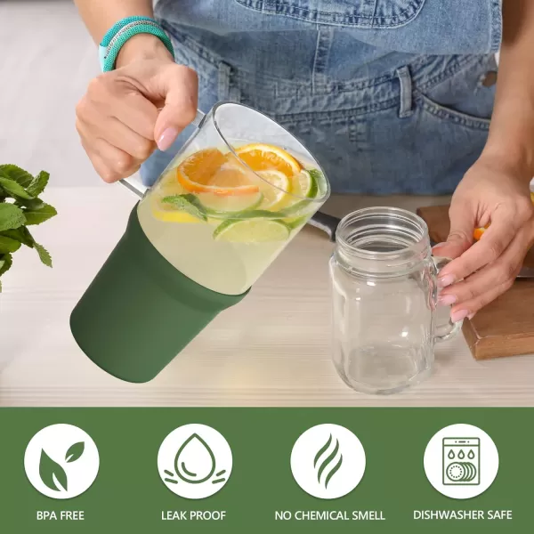 Sursip 32 oz Glass Tumbler with Handle Glass Water Bottles with Lid and Straw Reusable Iced Coffee Cup with Silicone Sleeve  Fits in Car Holder BPA Free Leak Proof Dishwasher Safe KhakiOlive Green