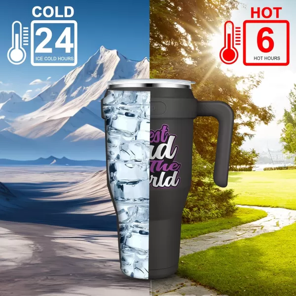 Sursip 40 oz Insulated Tumbler with Handle and StrawStainless Steel Vacuum Insulated MugGifts for Women Men Him HerIced Tea or CoffeeDrinks Cold up to 24 HoursFit Car HolderBlackCharcoalDad
