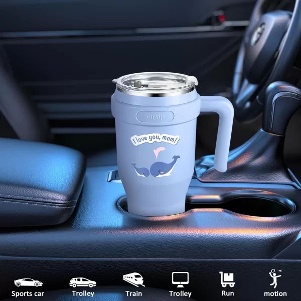 Sursip 40 oz Insulated Tumbler with Handle and StrawStainless Steel Vacuum Insulated MugGifts for Women Men Him HerIced Tea or CoffeeDrinks Cold up to 24 HoursFit Car HolderBlackBlueWhale