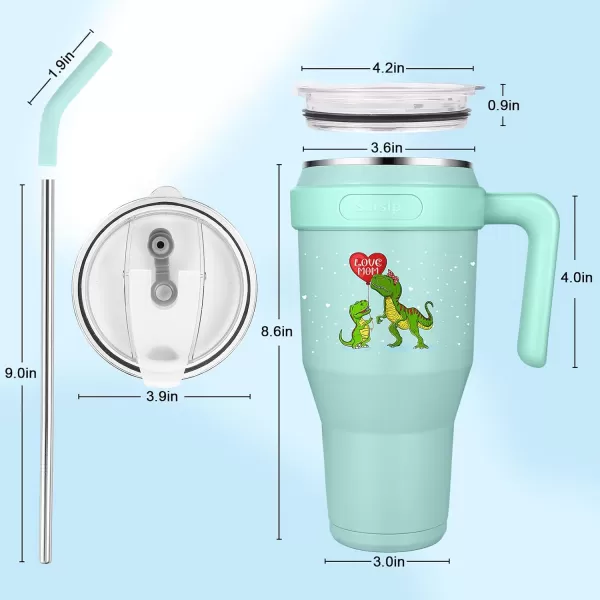 Sursip 40 oz Insulated Tumbler with Handle and StrawStainless Steel Vacuum Insulated MugGifts for Women Men Him HerIced Tea or CoffeeDrinks Cold up to 24 HoursFit Car HolderBlackGreenDinosaur