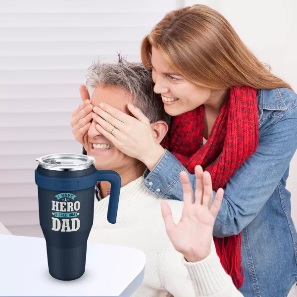 Sursip 40 oz Insulated Tumbler with Handle and StrawStainless Steel Vacuum Insulated MugGifts for Women Men Him HerIced Tea or CoffeeDrinks Cold up to 24 HoursFit Car HolderBlackDark BlueDad