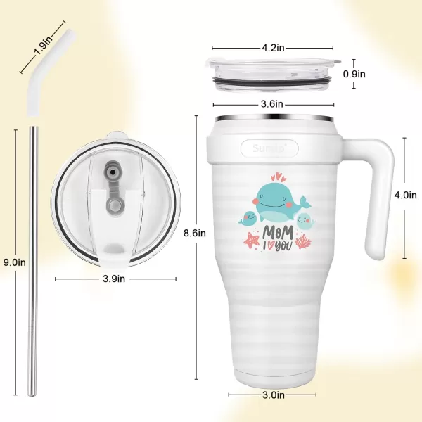 Sursip 40 oz Insulated Tumbler with Handle and StrawStainless Steel Vacuum Insulated MugGifts for Women Men Him HerIced Tea or CoffeeDrinks Cold up to 24 HoursFit Car HolderBlackWhiteWhale