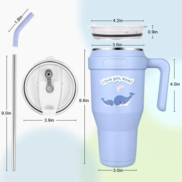 Sursip 40 oz Insulated Tumbler with Handle and StrawStainless Steel Vacuum Insulated MugGifts for Women Men Him HerIced Tea or CoffeeDrinks Cold up to 24 HoursFit Car HolderBlackBlueWhale