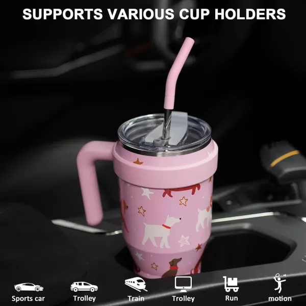 Sursip 40 oz Insulated Tumbler with Handle and StrawStainless Steel Vacuum Insulated MugGifts for Women Men Him HerIced Tea or CoffeeDrinks Cold up to 24 HoursFit Car HolderBlackPinkDog