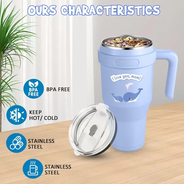 Sursip 40 oz Insulated Tumbler with Handle and StrawStainless Steel Vacuum Insulated MugGifts for Women Men Him HerIced Tea or CoffeeDrinks Cold up to 24 HoursFit Car HolderBlackBlueWhale