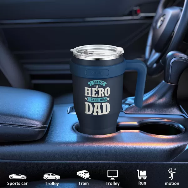 Sursip 40 oz Insulated Tumbler with Handle and StrawStainless Steel Vacuum Insulated MugGifts for Women Men Him HerIced Tea or CoffeeDrinks Cold up to 24 HoursFit Car HolderBlackDark BlueDad