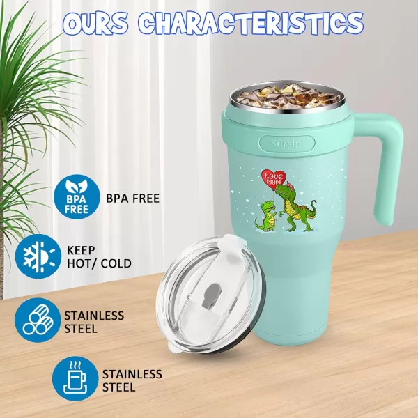 Sursip 40 oz Insulated Tumbler with Handle and StrawStainless Steel Vacuum Insulated MugGifts for Women Men Him HerIced Tea or CoffeeDrinks Cold up to 24 HoursFit Car HolderBlackGreenDinosaur
