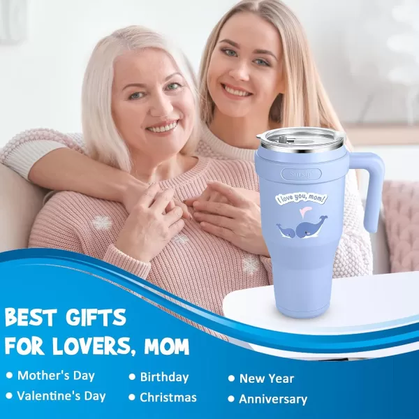 Sursip 40 oz Insulated Tumbler with Handle and StrawStainless Steel Vacuum Insulated MugGifts for Women Men Him HerIced Tea or CoffeeDrinks Cold up to 24 HoursFit Car HolderBlackBlueWhale