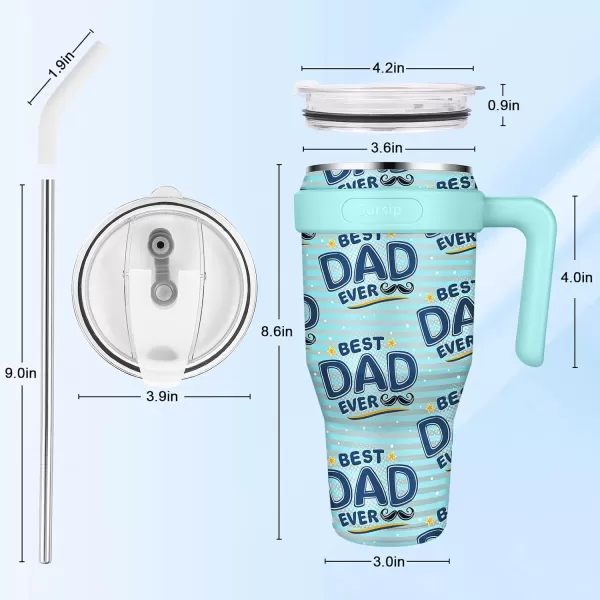 Sursip 40 oz Insulated Tumbler with Handle and StrawStainless Steel Vacuum Insulated MugGifts for Women Men Him HerIced Tea or CoffeeDrinks Cold up to 24 HoursFit Car HolderBlackLight greenDad