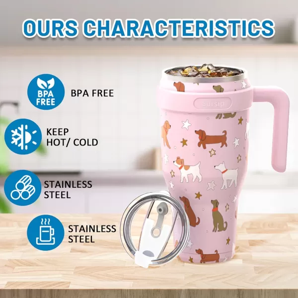 Sursip 40 oz Insulated Tumbler with Handle and StrawStainless Steel Vacuum Insulated MugGifts for Women Men Him HerIced Tea or CoffeeDrinks Cold up to 24 HoursFit Car HolderBlackPinkDog