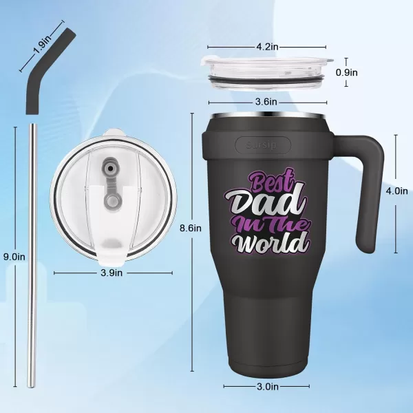 Sursip 40 oz Insulated Tumbler with Handle and StrawStainless Steel Vacuum Insulated MugGifts for Women Men Him HerIced Tea or CoffeeDrinks Cold up to 24 HoursFit Car HolderBlackCharcoalDad