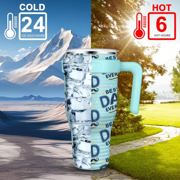 Sursip 40 oz Insulated Tumbler with Handle and StrawStainless Steel Vacuum Insulated MugGifts for Women Men Him HerIced Tea or CoffeeDrinks Cold up to 24 HoursFit Car HolderBlackLight greenDad