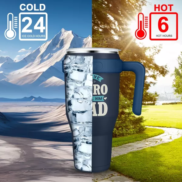 Sursip 40 oz Insulated Tumbler with Handle and StrawStainless Steel Vacuum Insulated MugGifts for Women Men Him HerIced Tea or CoffeeDrinks Cold up to 24 HoursFit Car HolderBlackDark BlueDad