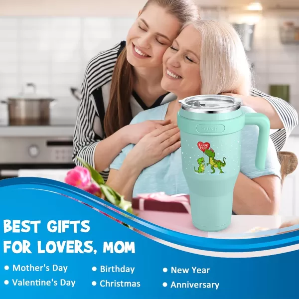 Sursip 40 oz Insulated Tumbler with Handle and StrawStainless Steel Vacuum Insulated MugGifts for Women Men Him HerIced Tea or CoffeeDrinks Cold up to 24 HoursFit Car HolderBlackGreenDinosaur