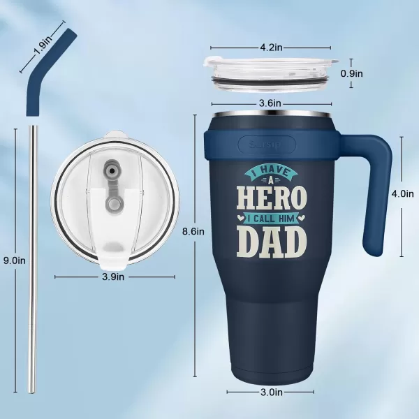Sursip 40 oz Insulated Tumbler with Handle and StrawStainless Steel Vacuum Insulated MugGifts for Women Men Him HerIced Tea or CoffeeDrinks Cold up to 24 HoursFit Car HolderBlackDark BlueDad