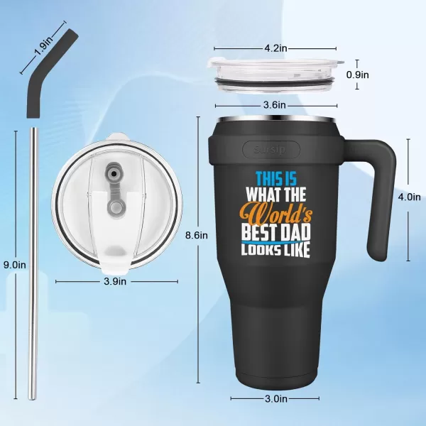 Sursip 40 oz Insulated Tumbler with Handle and StrawStainless Steel Vacuum Insulated MugGifts for Women Men Him HerIced Tea or CoffeeDrinks Cold up to 24 HoursFit Car HolderBlackBlackDad