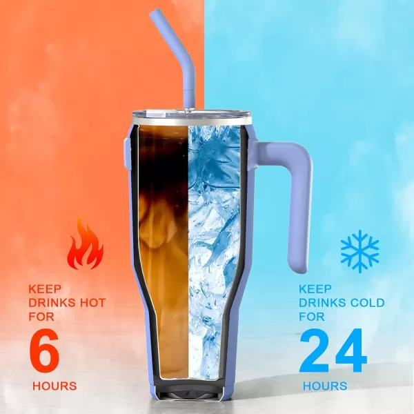 Sursip 40 oz Insulated Tumbler with Handle and StrawStainless Steel Vacuum Insulated MugGifts for Women Men Him HerIced Tea or CoffeeDrinks Cold up to 24 HoursFit Car HolderBlackIce Blue