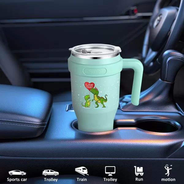 Sursip 40 oz Insulated Tumbler with Handle and StrawStainless Steel Vacuum Insulated MugGifts for Women Men Him HerIced Tea or CoffeeDrinks Cold up to 24 HoursFit Car HolderBlackGreenDinosaur