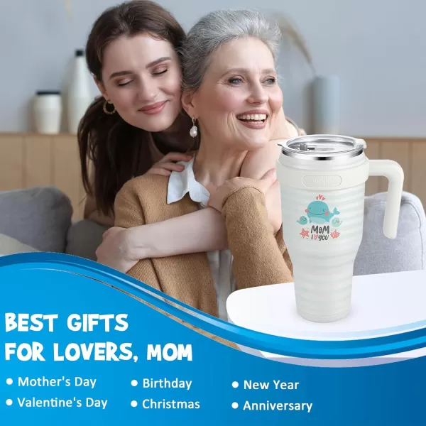 Sursip 40 oz Insulated Tumbler with Handle and StrawStainless Steel Vacuum Insulated MugGifts for Women Men Him HerIced Tea or CoffeeDrinks Cold up to 24 HoursFit Car HolderBlackWhiteWhale