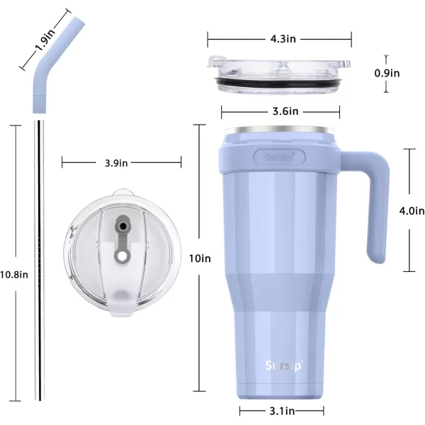 Sursip 40 oz Insulated Tumbler with Handle and StrawStainless Steel Vacuum Insulated MugGifts for Women Men Him HerIced Tea or CoffeeDrinks Cold up to 24 HoursFit Car HolderBlackIce Blue