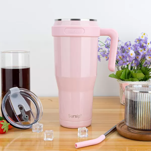 Sursip 40 oz Insulated Tumbler with Handle and StrawStainless Steel Vacuum Insulated MugGifts for Women Men Him HerIced Tea or CoffeeDrinks Cold up to 24 HoursFit Car HolderBlackIce Blue