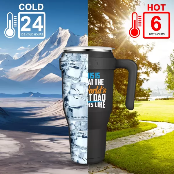 Sursip 40 oz Insulated Tumbler with Handle and StrawStainless Steel Vacuum Insulated MugGifts for Women Men Him HerIced Tea or CoffeeDrinks Cold up to 24 HoursFit Car HolderBlackBlackDad