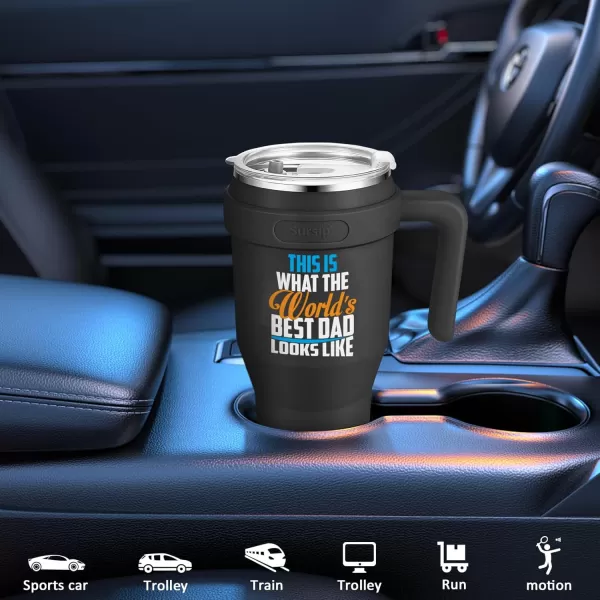 Sursip 40 oz Insulated Tumbler with Handle and StrawStainless Steel Vacuum Insulated MugGifts for Women Men Him HerIced Tea or CoffeeDrinks Cold up to 24 HoursFit Car HolderBlackBlackDad