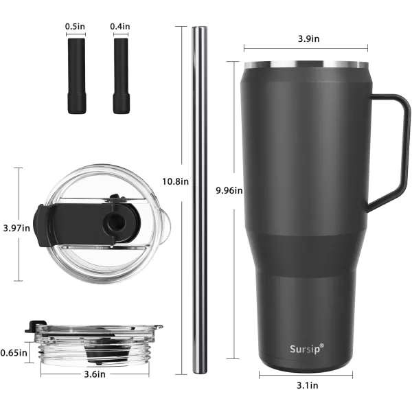 Sursip 40 oz Insulated Tumbler with Screw Lid  Stainless Steel Vacuum Cup with Straw and Handle Keeps Drinks Cold up to 24 Hours  SweatLeak Proof Dishwasher Safe Fits Car Cup Holder BlackBlack