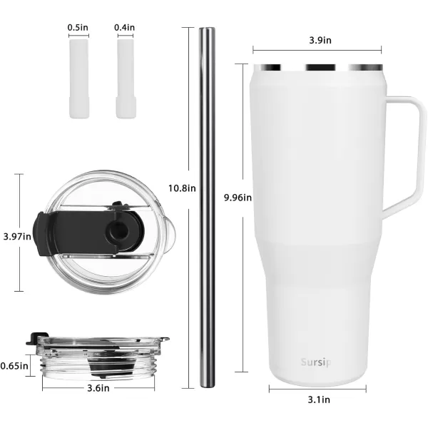 Sursip 40 oz Insulated Tumbler with Screw Lid  Stainless Steel Vacuum Cup with Straw and Handle Keeps Drinks Cold up to 24 Hours  SweatLeak Proof Dishwasher Safe Fits Car Cup Holder PinkWhite