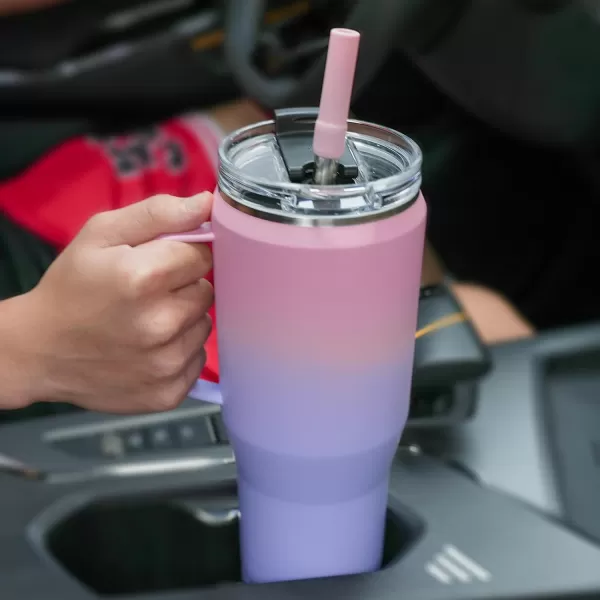 Sursip 40 oz Insulated Tumbler with Screw Lid  Stainless Steel Vacuum Cup with Straw and Handle Keeps Drinks Cold up to 24 Hours  SweatLeak Proof Dishwasher Safe Fits Car Cup Holder BlackPinkPurple