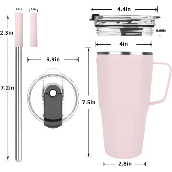 Sursip 40 oz Insulated Tumbler with Screw Lid  Stainless Steel Vacuum Cup with Straw and Handle Keeps Drinks Cold up to 24 Hours  SweatLeak Proof Dishwasher Safe Fits Car Cup Holder PlatingPink