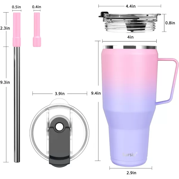 Sursip 40 oz Insulated Tumbler with Screw Lid  Stainless Steel Vacuum Cup with Straw and Handle Keeps Drinks Cold up to 24 Hours  SweatLeak Proof Dishwasher Safe Fits Car Cup Holder PlatingPinkPurple