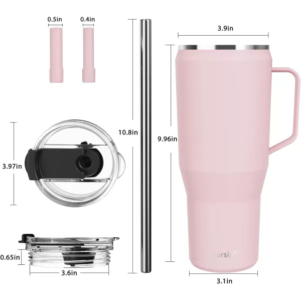 Sursip 40 oz Insulated Tumbler with Screw Lid  Stainless Steel Vacuum Cup with Straw and Handle Keeps Drinks Cold up to 24 Hours  SweatLeak Proof Dishwasher Safe Fits Car Cup Holder BlackPink