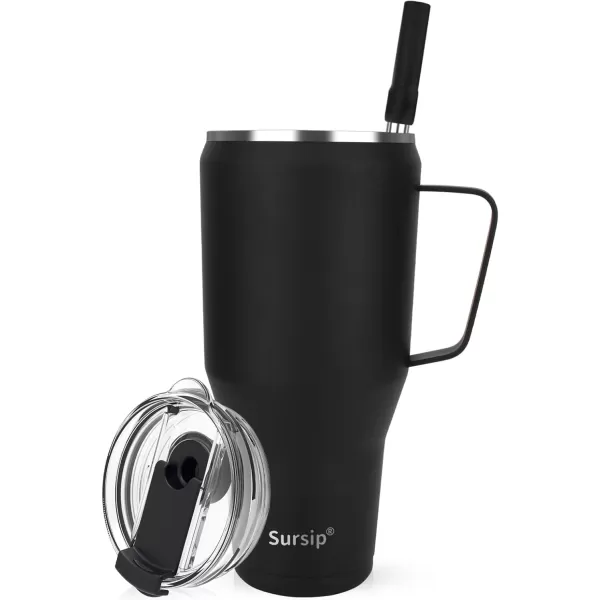 Sursip 40 oz Insulated Tumbler with Screw Lid  Stainless Steel Vacuum Cup with Straw and Handle Keeps Drinks Cold up to 24 Hours  SweatLeak Proof Dishwasher Safe Fits Car Cup Holder BlackBlack