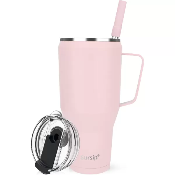 Sursip 40 oz Insulated Tumbler with Screw Lid  Stainless Steel Vacuum Cup with Straw and Handle Keeps Drinks Cold up to 24 Hours  SweatLeak Proof Dishwasher Safe Fits Car Cup Holder PlatingPink