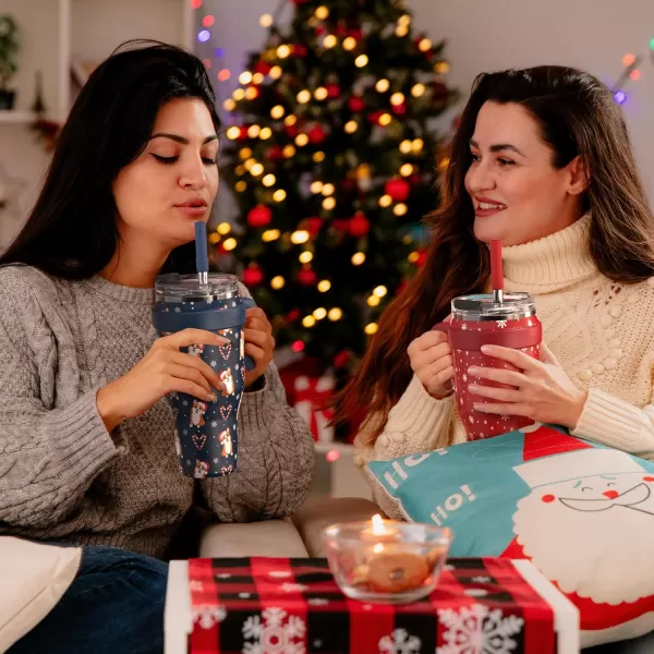 Sursip 40 oz Insulated Tumbler with Screw Lid  Stainless Steel Vacuum Cup with Straw and Handle Keeps Drinks Cold up to 24 Hours  SweatLeak Proof Dishwasher Safe Fits Car Cup Holder PlatingRed Snowflake