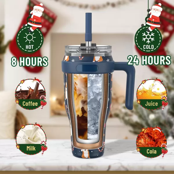 Sursip 40 oz Insulated Tumbler with Screw Lid  Stainless Steel Vacuum Cup with Straw and Handle Keeps Drinks Cold up to 24 Hours  SweatLeak Proof Dishwasher Safe Fits Car Cup Holder BlackPink Elk