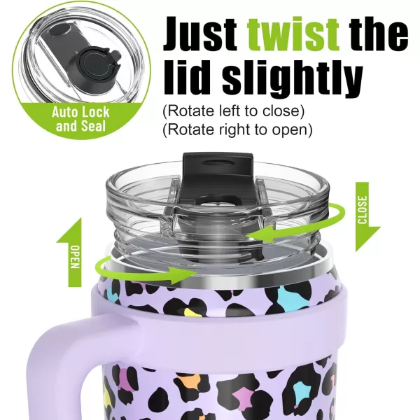 Sursip 40 oz Insulated Tumbler with Screw Lid  Stainless Steel Vacuum Cup with Straw and Handle Keeps Drinks Cold up to 24 Hours  SweatLeak Proof Dishwasher Safe Fits Car Cup Holder PinkWhite Leopard