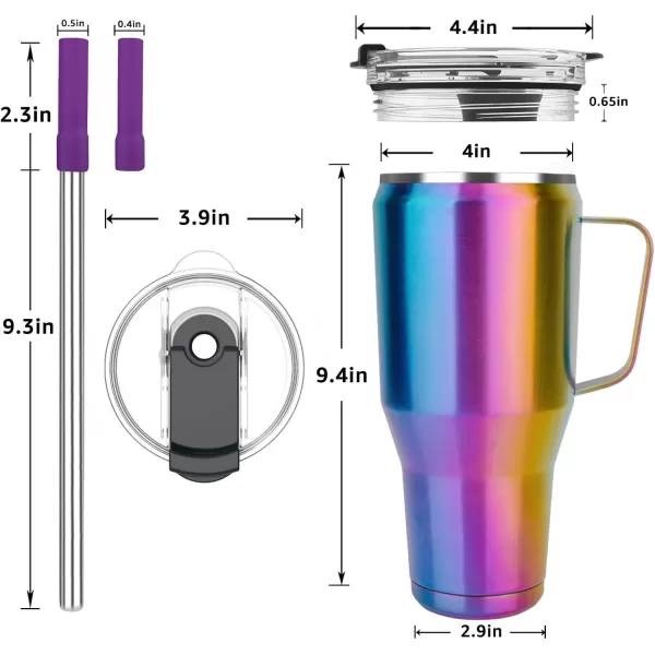 Sursip 40 oz Insulated Tumbler with Screw Lid  Stainless Steel Vacuum Cup with Straw and Handle Keeps Drinks Cold up to 24 Hours  SweatLeak Proof Dishwasher Safe Fits Car Cup Holder BlackPlating