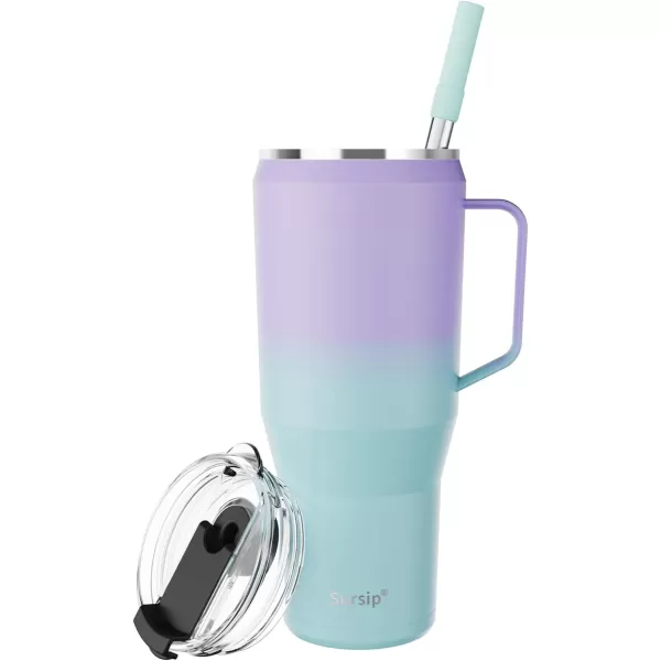 Sursip 40 oz Insulated Tumbler with Screw Lid  Stainless Steel Vacuum Cup with Straw and Handle Keeps Drinks Cold up to 24 Hours  SweatLeak Proof Dishwasher Safe Fits Car Cup Holder BlackPurpleGreen