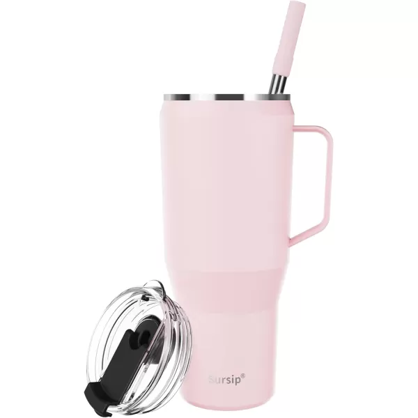 Sursip 40 oz Insulated Tumbler with Screw Lid  Stainless Steel Vacuum Cup with Straw and Handle Keeps Drinks Cold up to 24 Hours  SweatLeak Proof Dishwasher Safe Fits Car Cup Holder BlackPink