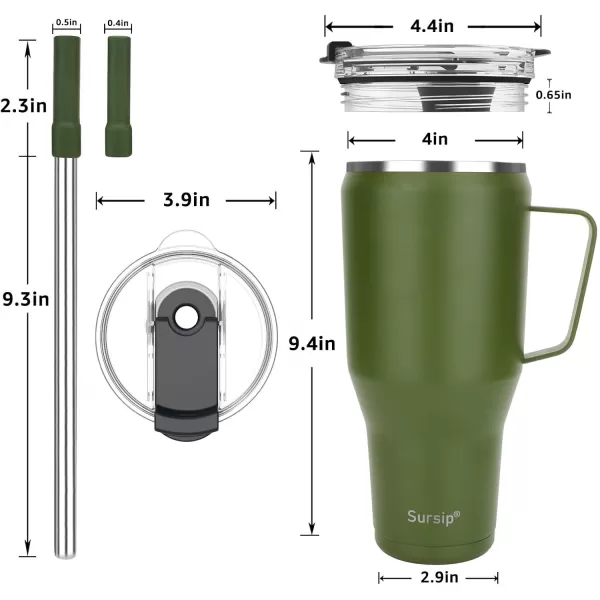 Sursip 40 oz Insulated Tumbler with Screw Lid  Stainless Steel Vacuum Cup with Straw and Handle Keeps Drinks Cold up to 24 Hours  SweatLeak Proof Dishwasher Safe Fits Car Cup Holder PinkOlive Green
