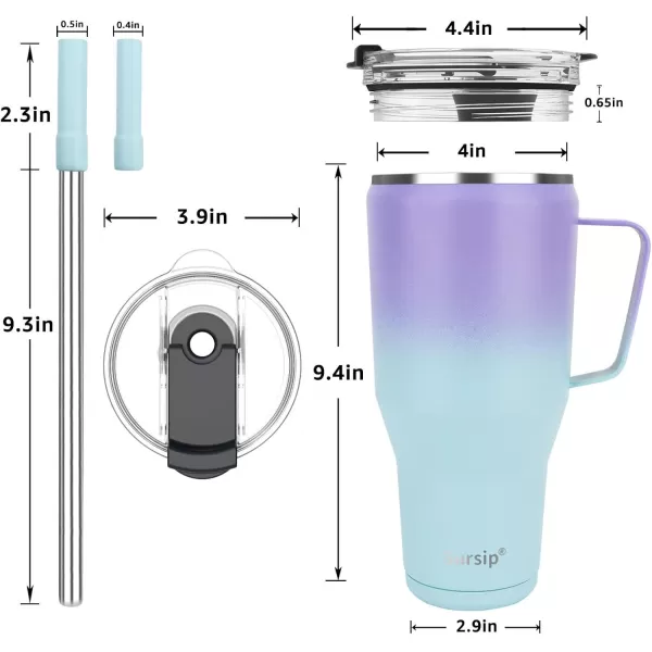Sursip 40 oz Insulated Tumbler with Screw Lid  Stainless Steel Vacuum Cup with Straw and Handle Keeps Drinks Cold up to 24 Hours  SweatLeak Proof Dishwasher Safe Fits Car Cup Holder PinkPurpleGreen