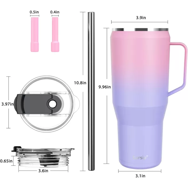 Sursip 40 oz Insulated Tumbler with Screw Lid  Stainless Steel Vacuum Cup with Straw and Handle Keeps Drinks Cold up to 24 Hours  SweatLeak Proof Dishwasher Safe Fits Car Cup Holder PlatingPinkPurple
