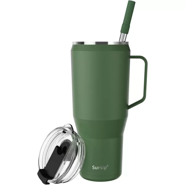 Sursip 40 oz Insulated Tumbler with Screw Lid  Stainless Steel Vacuum Cup with Straw and Handle Keeps Drinks Cold up to 24 Hours  SweatLeak Proof Dishwasher Safe Fits Car Cup Holder PinkOlive Green