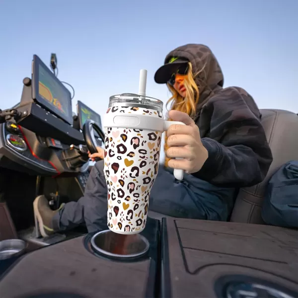 Sursip 40 oz Insulated Tumbler with Screw Lid  Stainless Steel Vacuum Cup with Straw and Handle Keeps Drinks Cold up to 24 Hours  SweatLeak Proof Dishwasher Safe Fits Car Cup Holder PinkWhite Leopard