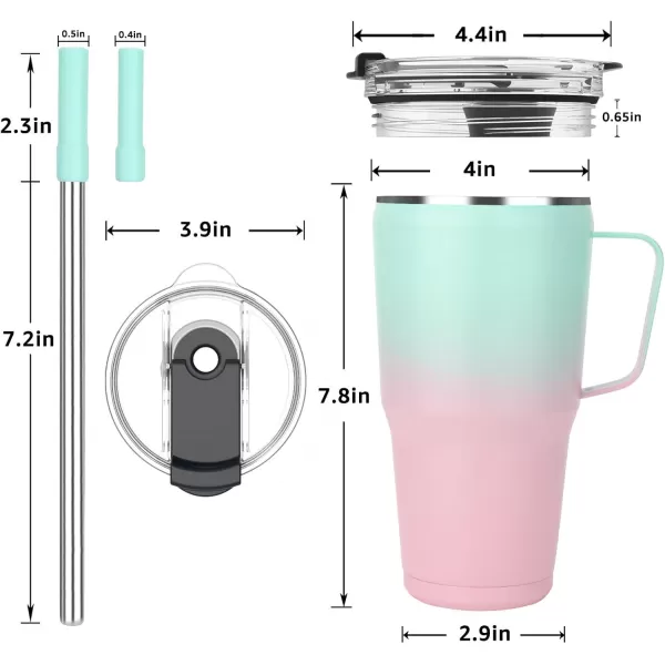 Sursip 40 oz Insulated Tumbler with Screw Lid  Stainless Steel Vacuum Cup with Straw and Handle Keeps Drinks Cold up to 24 Hours  SweatLeak Proof Dishwasher Safe Fits Car Cup Holder PlatingPinkGreen