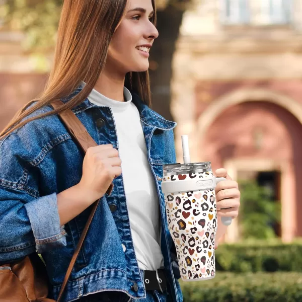 Sursip 40 oz Insulated Tumbler with Screw Lid  Stainless Steel Vacuum Cup with Straw and Handle Keeps Drinks Cold up to 24 Hours  SweatLeak Proof Dishwasher Safe Fits Car Cup Holder PinkWhite Leopard