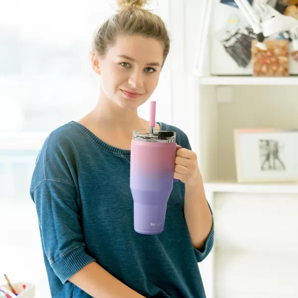 Sursip 40 oz Insulated Tumbler with Screw Lid  Stainless Steel Vacuum Cup with Straw and Handle Keeps Drinks Cold up to 24 Hours  SweatLeak Proof Dishwasher Safe Fits Car Cup Holder PinkPinkPurple