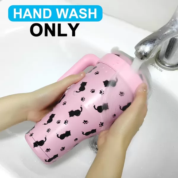 Sursip 40 oz Insulated Tumbler with Screw Lid  Stainless Steel Vacuum Cup with Straw and Handle Keeps Drinks Cold up to 24 Hours  SweatLeak Proof Dishwasher Safe Fits Car Cup Holder BlackPink Kitten